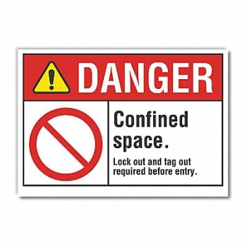LYLE Confined Space Danger Rflct Lbl 5inx7in, 62TP95