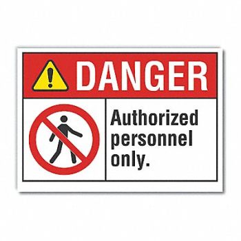 LYLE Auth Personnel Danger Rflctv Lbl 10x14in, 62TU12