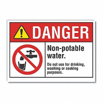 LYLE Potable Water Danger Rflctv Labl 5inx7in, 62TU50