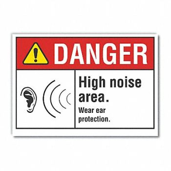 LYLE Hearing Danger Rflct Label 5inx7in, 62TV59