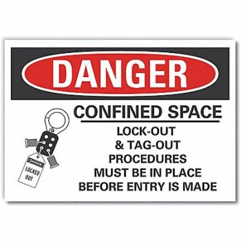 LYLE Confined Space Danger Rflct Lbl 5inx7in, 62UF44