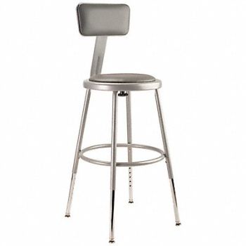 NATIONAL PUBLIC SEATING Round Stool Adjustable Legs Gray 32 H, 8ZDK3