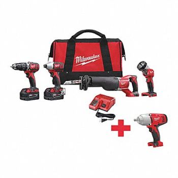 MILWAUKEE Cordless Combination Kit 5 Tools 18V DC, 643F86