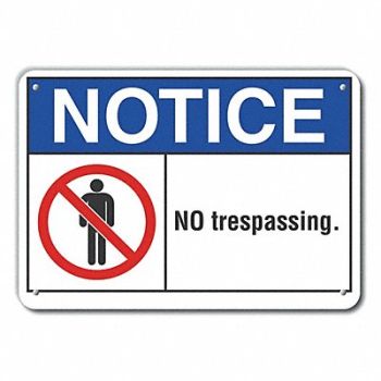 LYLE No Trespassing Notice Sign 10x14in Plstc, 64NL33