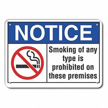LYLE No Smoking Notice Sign 10x14in Plastic, 64NL61