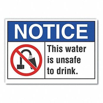LYLE Potable Water Notice Label 5x7in Polyest, 64MM73