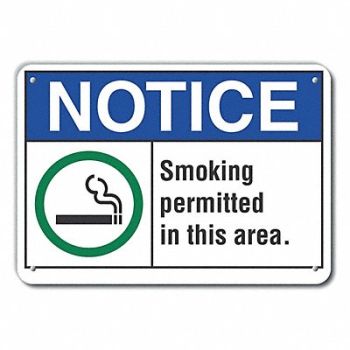 LYLE Smoking Area Notice Sign 10x14in Plastic, 64NL65