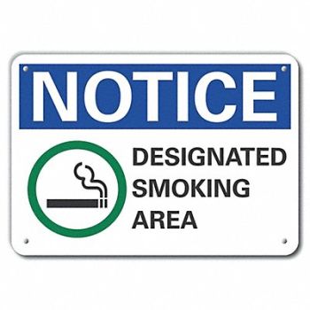 LYLE Smoking Area Notice Sign 10x14in Plastic, 64NM32