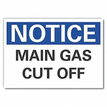 LYLE Gas Cut Off Notice Labl 5x7in Polyester, 64MV79