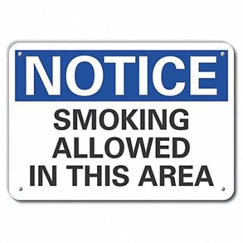 LYLE Rflct Smoking Area Notice Sign 7x10in, 64MY35