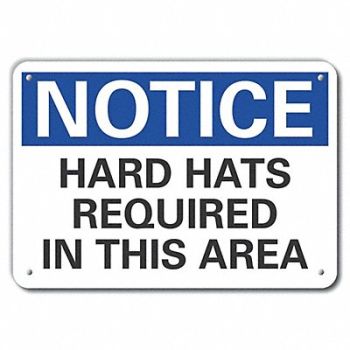 LYLE Hard Hat Notice Sign 10x14in Plastic, 64NN25