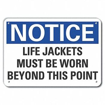 LYLE Rflctv Life Jackets Notice Sign 10x14in, 64ND72