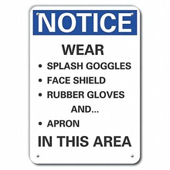 LYLE Rflct Chemicals Notice Sign 14x10in Alum, 64NH84