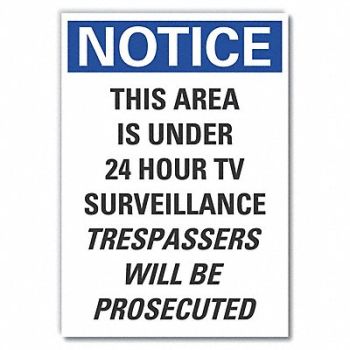 LYLE Surveillance Notice Rflctv Label 7x5in, 64NJ49