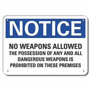 LYLE Plastic No Weapons Notice Sign 10x14in, 64NP78