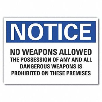 LYLE No Weapons Notice Rflctv Label 3 1/2x5in, 64NK69