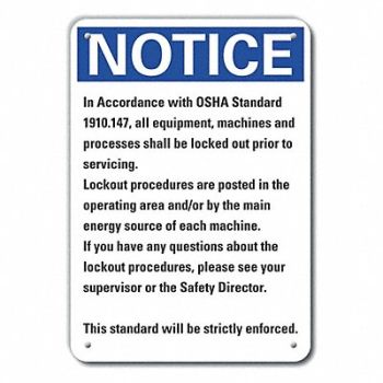 LYLE Rflct Lockout Tagout Notice Sign 14x10in, 64NL15