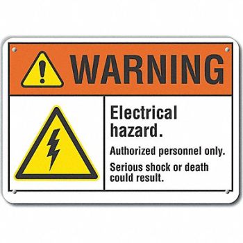 LYLE Rflct Elec Hzrd Warn Sign 10x14in Alum, 64PJ21