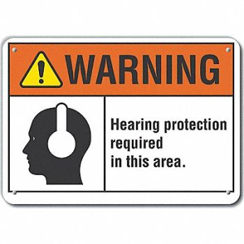 LYLE Hearing Warning Sign 10inx14in Plastic, 64RV84