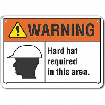 LYLE Hard Hat Warning Sign 10inx14in Plastic, 64RV92