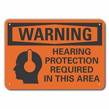 LYLE Hearing Warning Sign 10inx14in Plastic, 64RW29