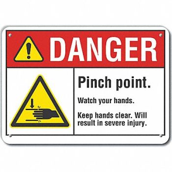 LYLE Pinch Point Danger Sign 10inx14in Plastc, 64RE51