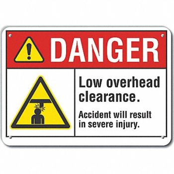 LYLE Low Clearance Danger Sign 10x14in Plstc, 64RE87