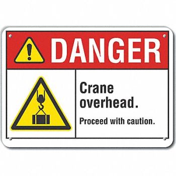 LYLE Crane Hoists Danger Sign 10x14in Plstc, 64RF26