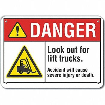 LYLE Lift Truck Traffic Danger Sign 10x14in, 64RF28