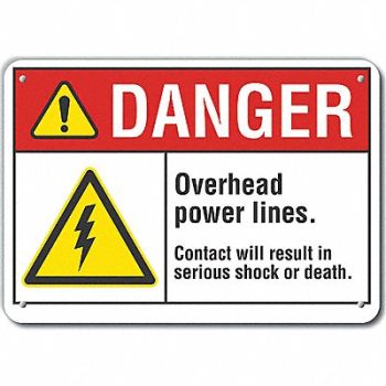 LYLE Overhead Power Lines Danger Sign 10x14in, 64RF44