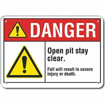 LYLE Open Pit Danger Sign 10inx14in Plastic, 64RF58