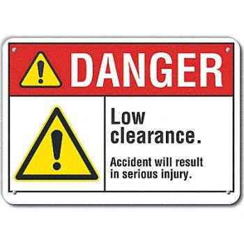 LYLE Low Clearance Danger Sign 10x14in Plstc, 64RF62