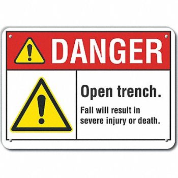 LYLE Open Trench Danger Sign 10inx14in Plastc, 64RG03