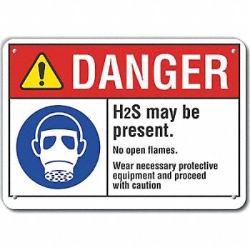 LYLE H2S Poison Gas Danger Sign 10x14in Plstc, 64RG41