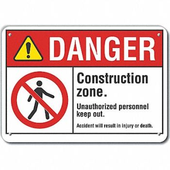 LYLE Rflct Construct Area Danger Sign 7x10in, 62TT36