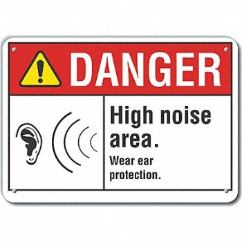 LYLE Rflct Hearing Danger Sign 10x14in Alum, 62TV55