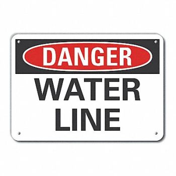 LYLE Water Line Danger Sign 10inx14in Alum, 63JU42