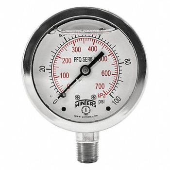 WINTERS Qual. Ss/Ss Gauge 2.5 1/4 Lm 100 psi/Kpa, 65MG15