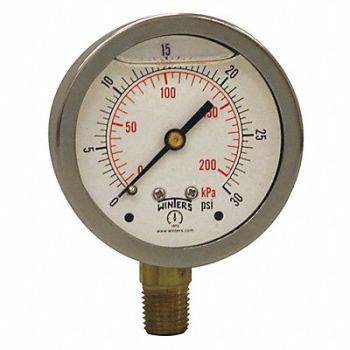 WINTERS Qual Ss/Br Gauge 2.5 1/4Lm 0-30 psi/Kpa, 65MG54
