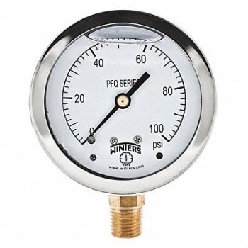 WINTERS Qual Ss/Br Gauge 2.5 1/4Lm 0-100Psi, 65MG59