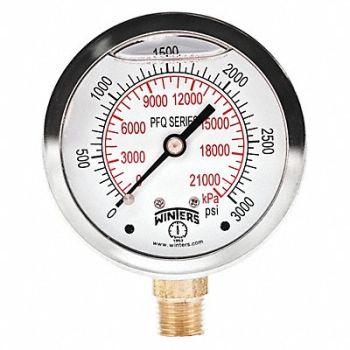 WINTERS Qual Ss/Br Gauge 2.5 1/4Lm 3000Psi/Kpa, 65MG70