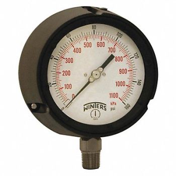 WINTERS Pressure Gauge 4-1/2 Dial Size Black, 491D32
