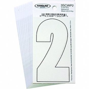 HARDLINE PRODUCTS Number 2 Decal 3 White Vinyl PK10, 65RL20