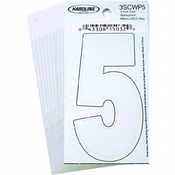 HARDLINE PRODUCTS Number 5 Decal 3 White Vinyl PK10, 65RL23
