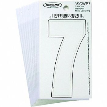 HARDLINE PRODUCTS Number 7 Decal 3 White Vinyl PK10, 65RL25