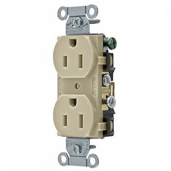 HUBBELL Receptacle Duplex 15A 5-15R 125V Ivory, 6A670
