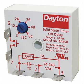 DAYTON Encapsulated Timing Relay 24 to240VAC 1A, 6A858