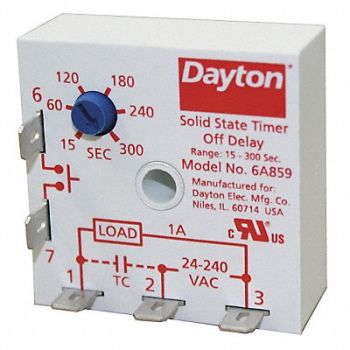 DAYTON Encapsulated Timing Relay 24 to240VAC 1A, 6A859