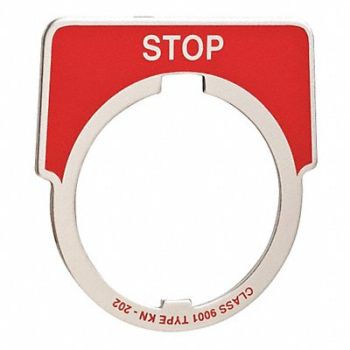SCHNEIDER ELECTRIC Legend Plate Half Round Stop White/Red, 6B368