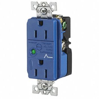 HUBBELL Receptacle Deco 15A 5-15R 125V Blue, 3D184